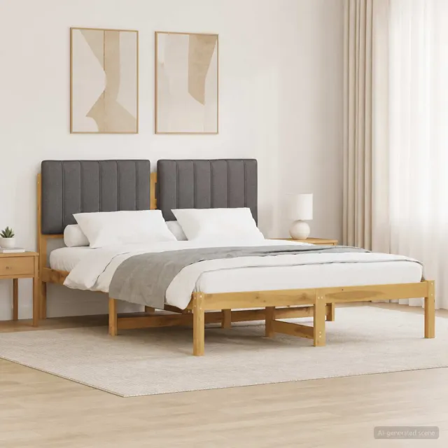 vidaXL Bedframe met gestoffeerd hoofdbord Whitewash en lichtgrijs Bruin
