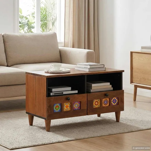 vidaXL Salontafel met lade Bruin 80 x 54 x 40 cm Massief Mango Hout, foto 2