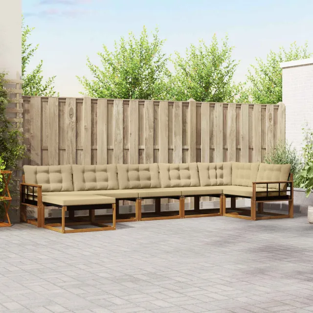 vidaXL Buiten bankenset 7 st 7-zits Natuurlijk en Beige