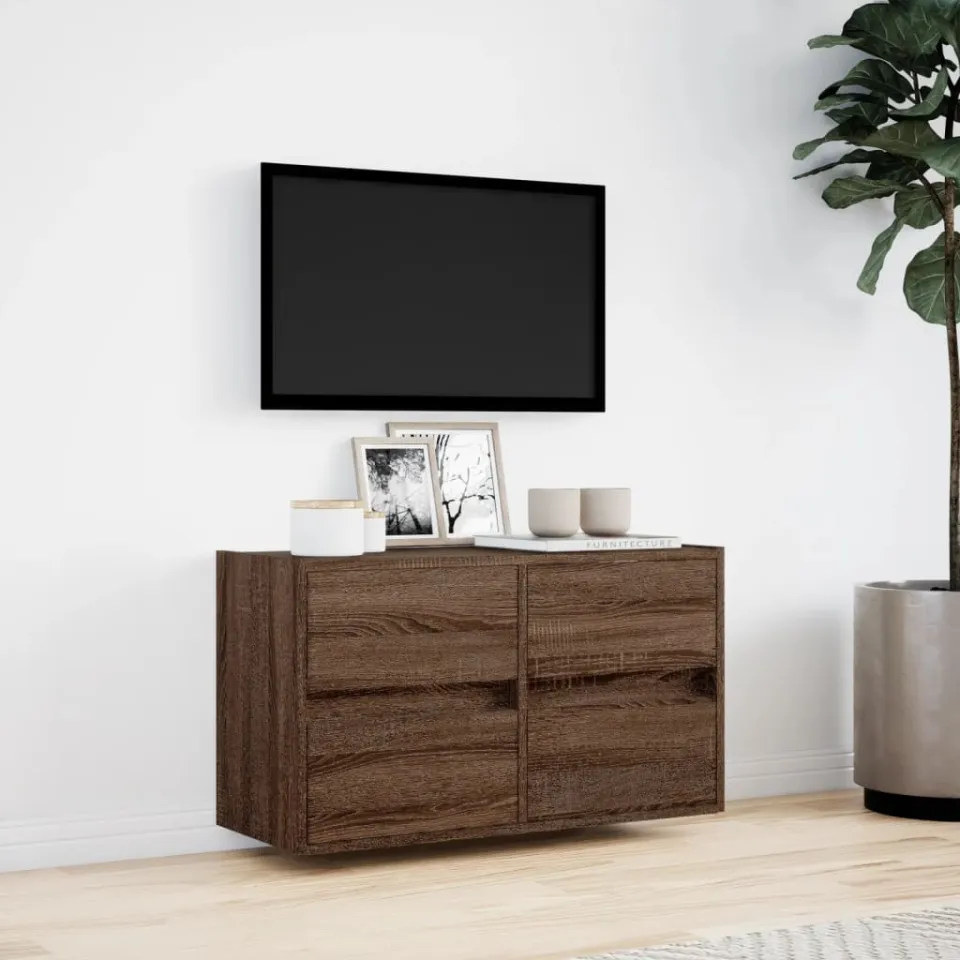 vidaXL Tv-wandmeubel met LED-verlichting 80x31x45 cm bruin eikenkleur, foto 2