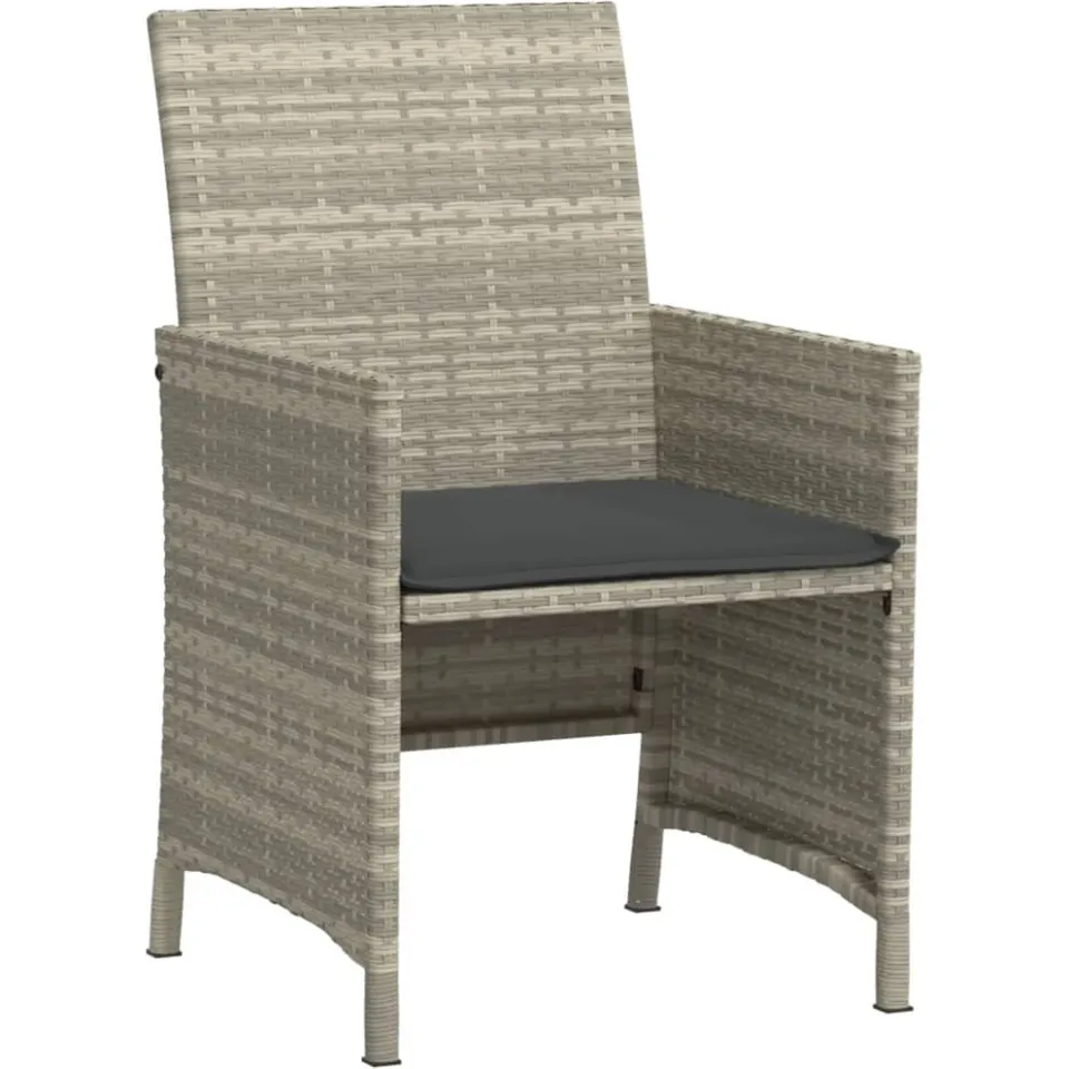 vidaXL 3-delige Bistroset met kussens poly rattan lichtgrijs grijs, foto 4