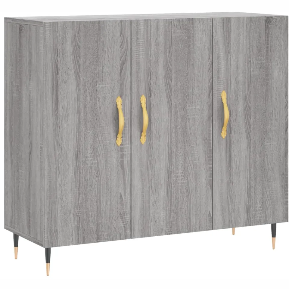 vidaXL Dressoir 90x34x80 cm bewerkt hout grijs sonoma eikenkleurig, foto 3