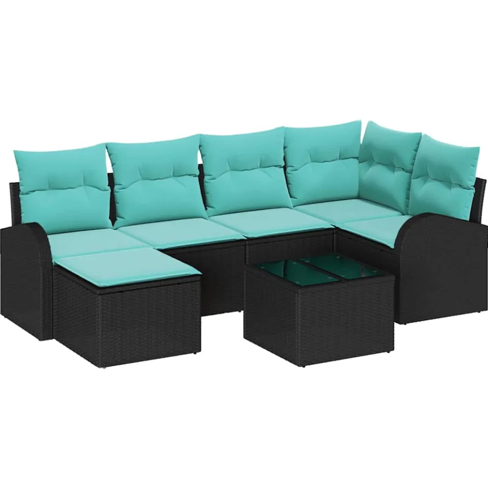 vidaXL Bankstel 7 st Zwart en Turquoise poly rattan