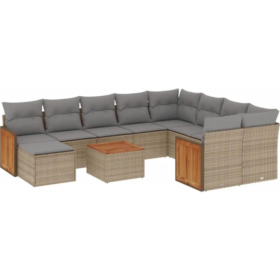vidaXL 11-delige Tuinset met kussens poly rattan beige, foto 3