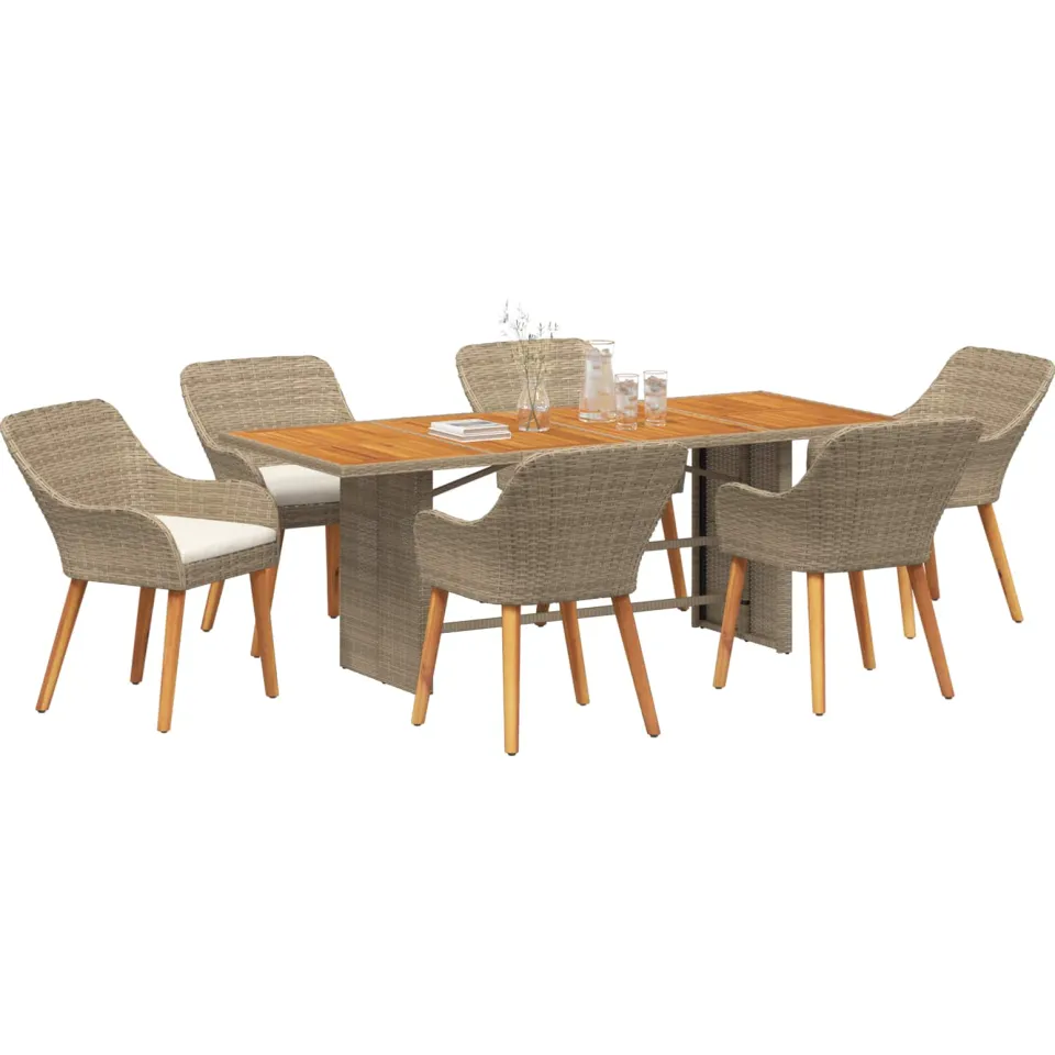 vidaXL Tuin eettafelset 7 st Beige poly rattan