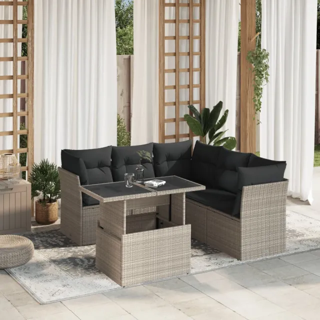 vidaXL 6-delige Loungeset met kussens poly rattan lichtgrijs grijs, foto 2