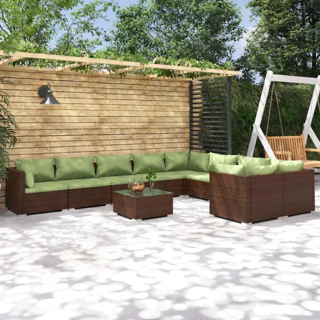 vidaXL 10-delige Loungeset met kussens poly rattan bruin, foto 2