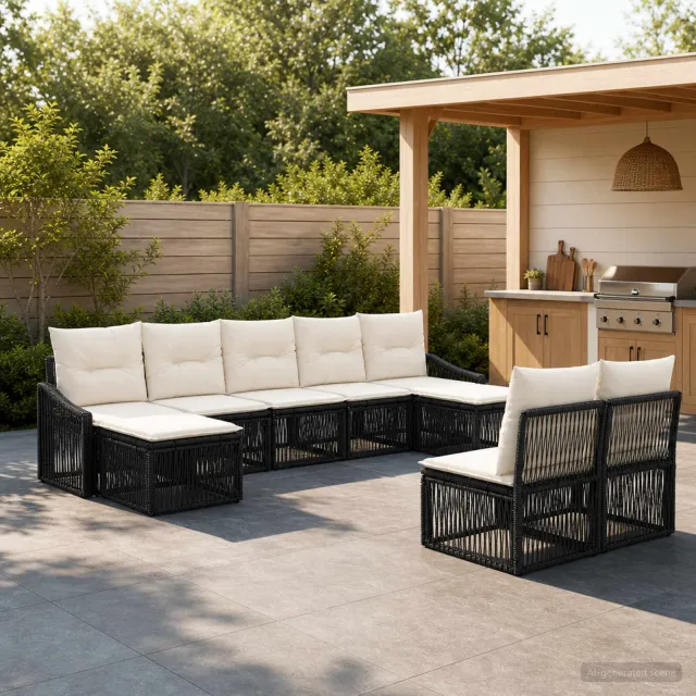 vidaXL Tuinbankenset 9 st 9-zits Zwart poly rattan, foto 2
