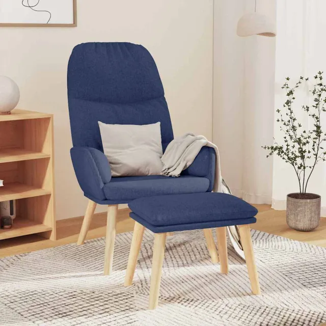 vidaXL Relaxstoel met voetenbank stof blauw