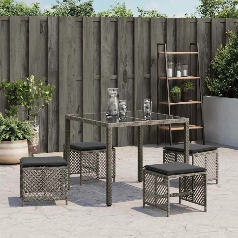 vidaXL Tuinkrukken 4 st met kussens 41x41x36 cm poly rattan grijs, foto 2