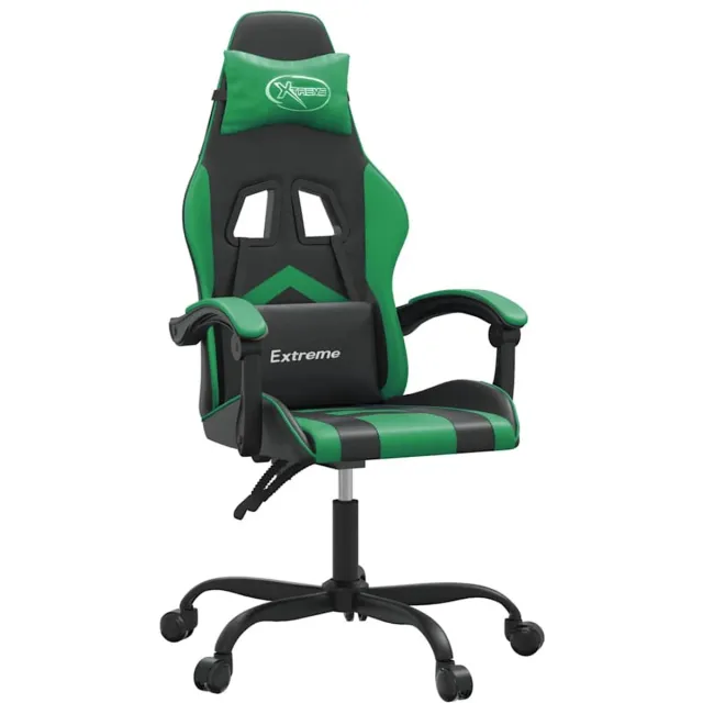 vidaXL Gamestoel - draaibaar - kunstleer - zwart - en - groen Zwart en groen
