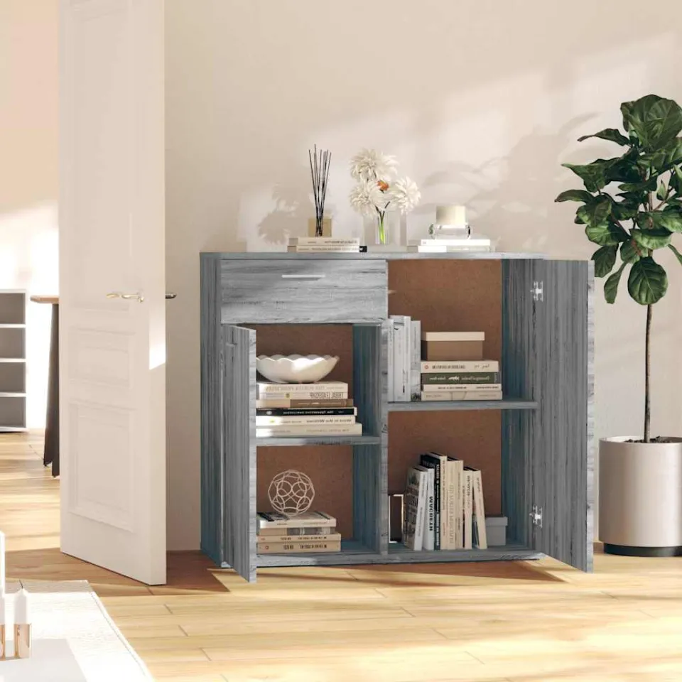 vidaXL Dressoir 80x36x75 cm bewerkt hout grijs sonoma eikenkleurig, foto 2