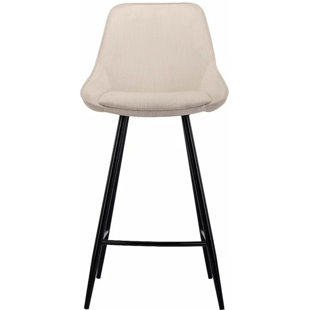 Vente-unique Set van 2 barkrukken van ribfluweel en zwart metaal - Crèmewit - MASURIE L 48 cm x H 99 cm x D 51 cm