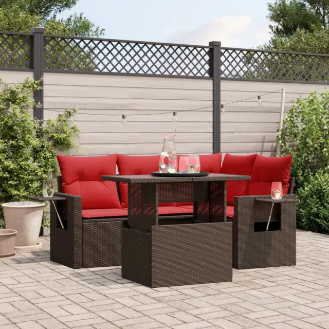 vidaXL 5-delige tuinbankset met kussens, bruin polyrotan, foto 2