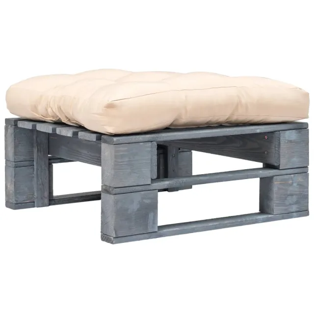vidaXL Tuinhocker met zandkleurig kussen pallet hout grijs Beige