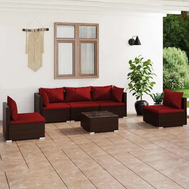 vidaXL 6-delige Loungeset met kussens poly rattan bruin, foto 2