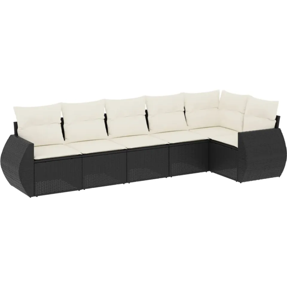 vidaXL 6-delige Loungeset met kussens poly rattan zwart, foto 3