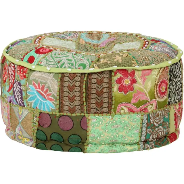 vidaXL Poef patchwork rond handgemaakt 40x20 cm katoen groen