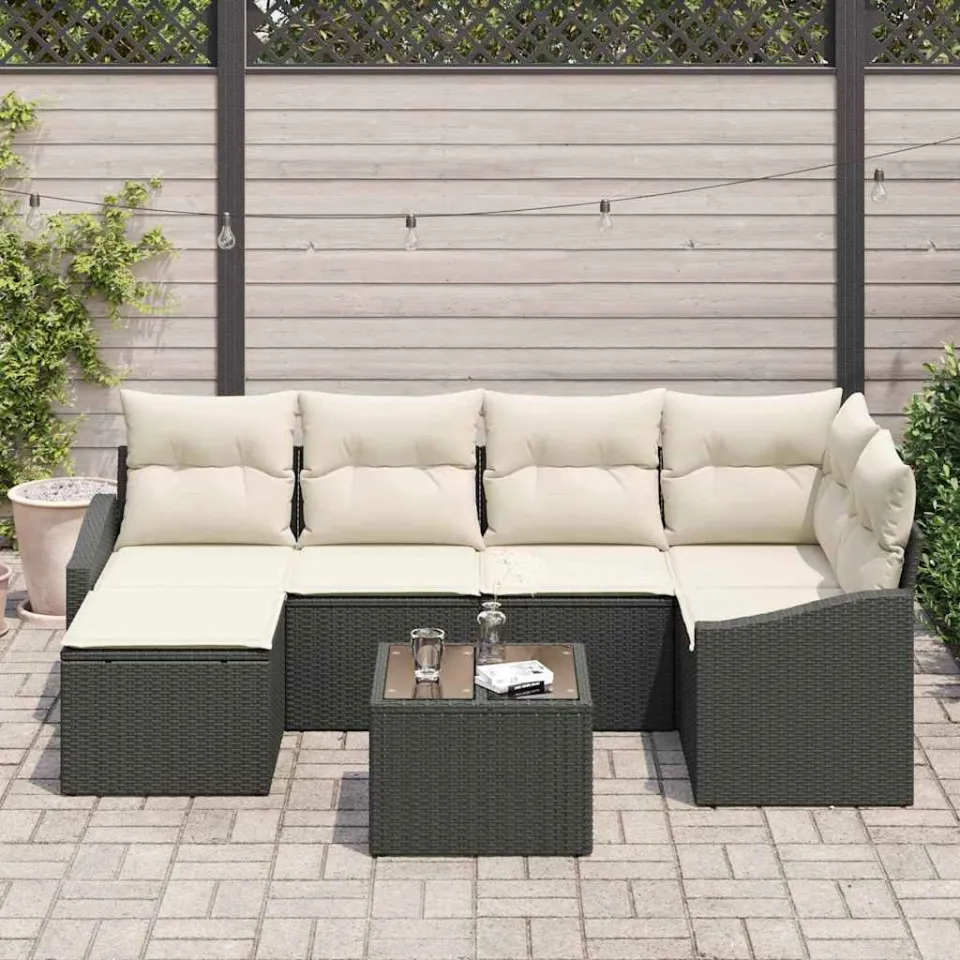 vidaXL Tuin Eetset 7 st Bruin en Crème, foto 3