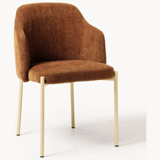 Westwing Collection Gestoffeerde eetstoel Felicia met armleuningen beige, lichtbruin