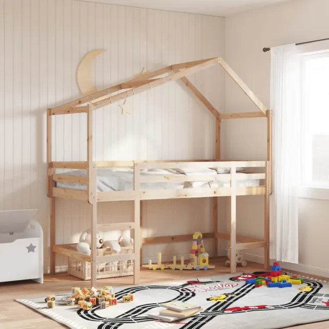 vidaXL Halfhoogslaper met ladder en bedhuis grenenhout 80x200 cm bruin