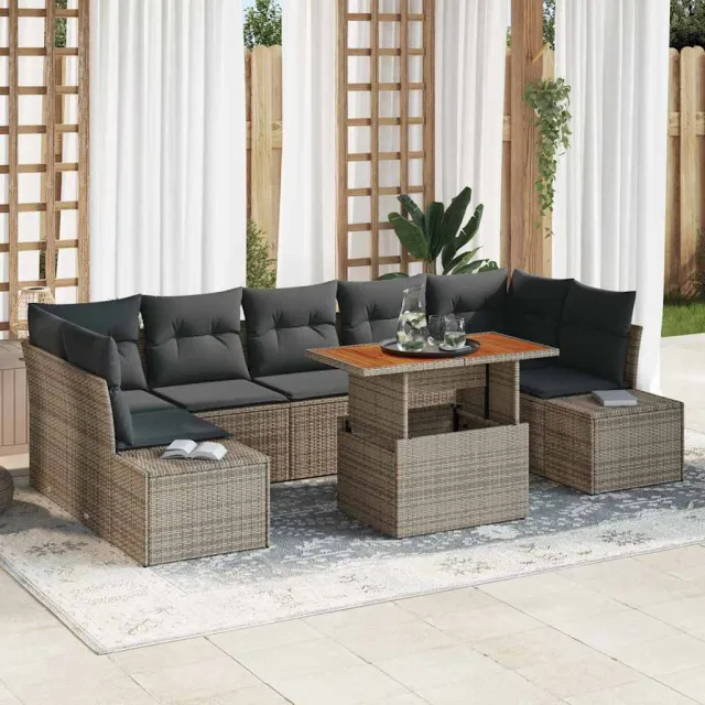 vidaXL Tuin Sofa Set 8 st Grijs Poly riet, foto 2