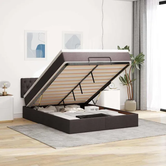 vidaXL Ottoman bed met matras 140x200cm stof donkerbruin bruin