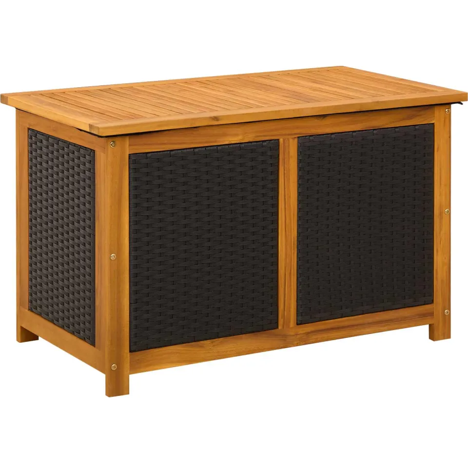 vidaXL Tuinopslagdoos 141 L Massief Acaciahout 90 x 50 x 56 cm Zwart, foto 3