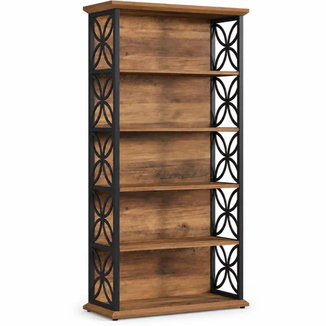 DMG Supply Boekenkast met Achterwand - Open Kast - Boekenrek met 6 Niveaus - Industrieel - Bruin/Zwart - 80 x 32 x 180 cm