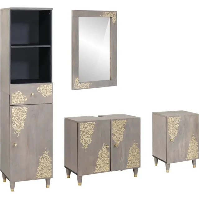 vidaXL Badkamerkastenset 4 st Grijs Massief Mango Hout