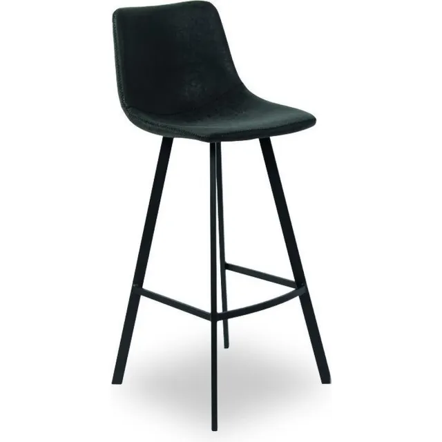 Rousseau Ozan Barstoel-Counterstoel zwart – Zithoogte 68 cm – Voor Keukeneiland – PU Lederlook – Zwart Metaal – Per Stuk