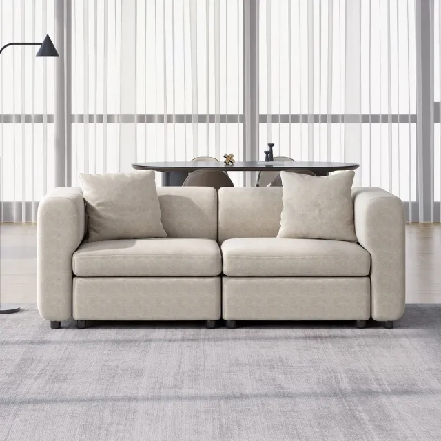 GUYII bank - Velvet de bank - Modern Oversized De Bank for Woonkamer met 2 Kussens Kussens, 2-zitbank de Bank voor woonkamer Lichtbeige