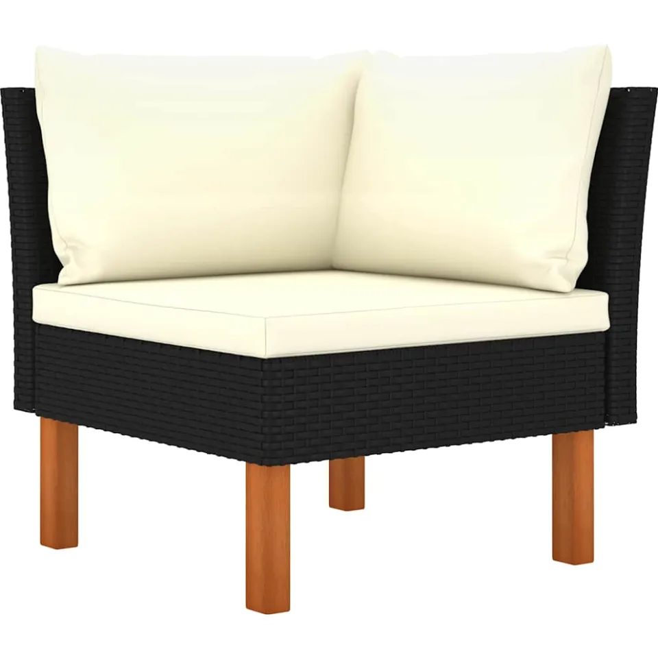 vidaXL Tuinbank 3-zits met kussens poly rattan zwart, foto 3