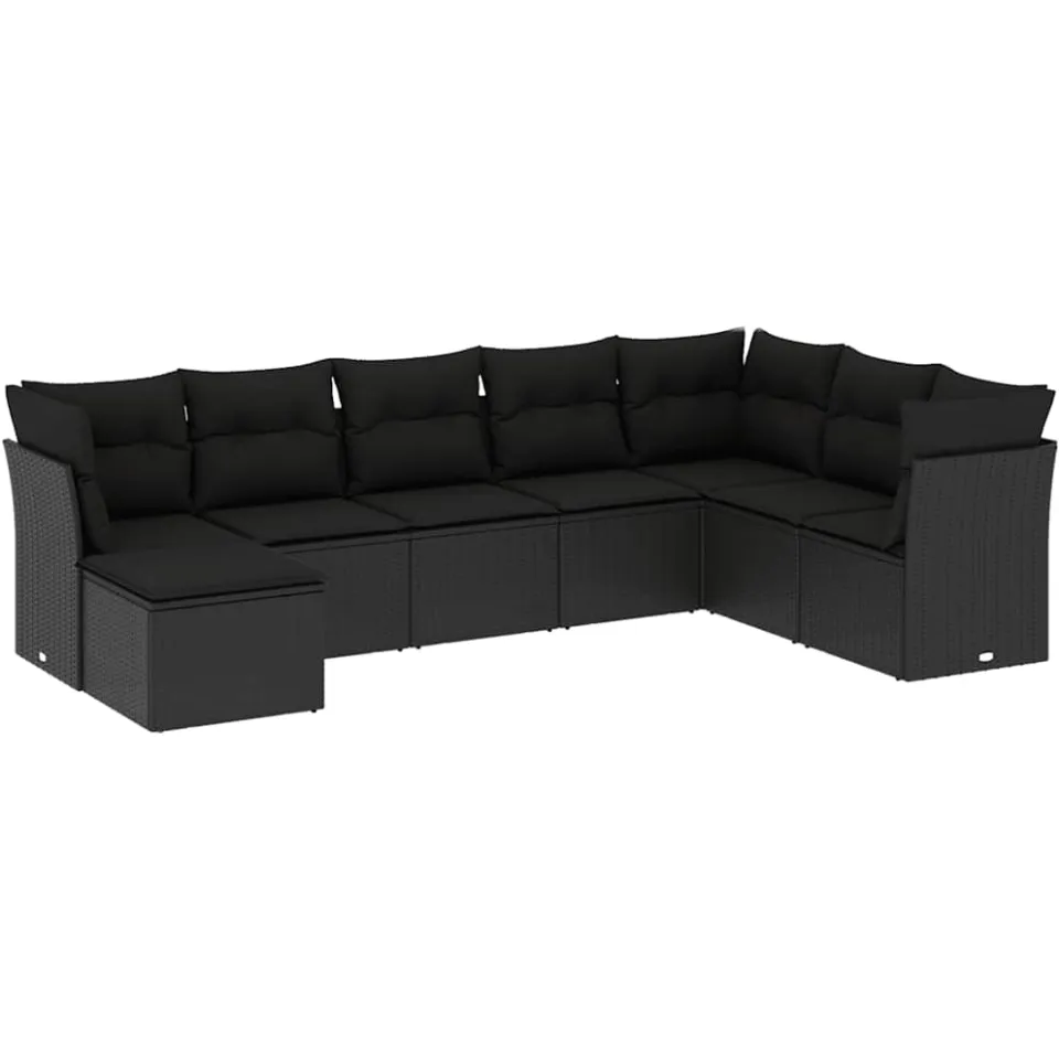 vidaXL 8-delige Loungeset met kussens poly rattan zwart