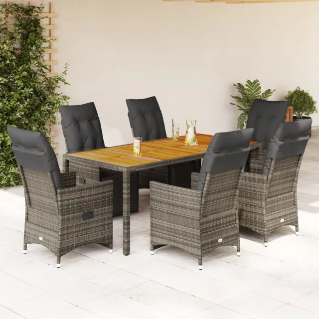 vidaXL 7-delige Bistroset met kussens poly rattan grijs, foto 2