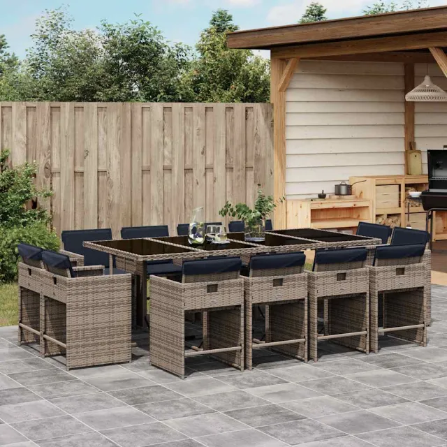 vidaXL 13-delige tuinset met kussens, grijs polyrotan