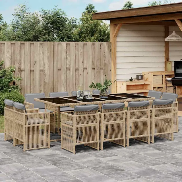 vidaXL 13-delige Tuinset met kussens poly rattan gemengd beige, foto 2