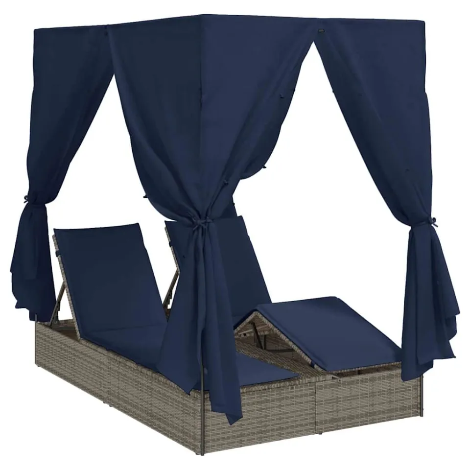 vidaXL Dubbele ligbed Zwart poly rattan, foto 3