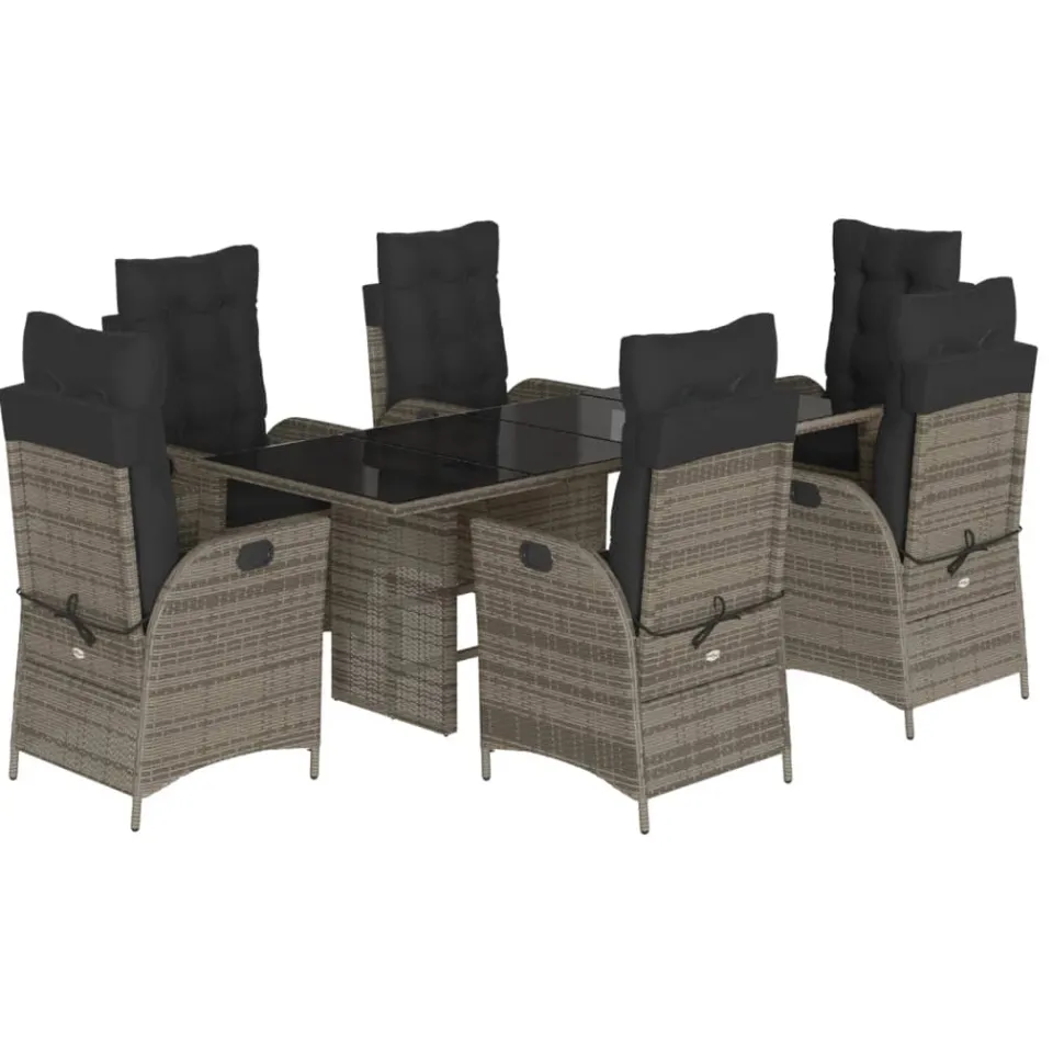 vidaXL 7-delige Tuinset met kussens poly rattan grijs