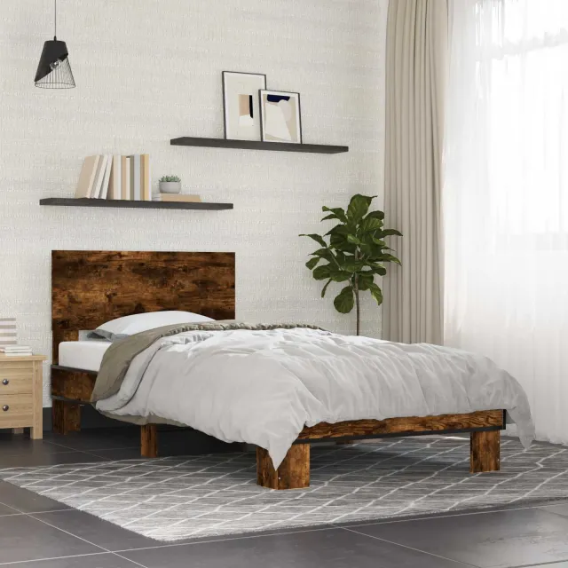 vidaXL Bedframe met Hoofdeinde Gerookt eiken 80 x 200 cm Bewerkt hout Bruin