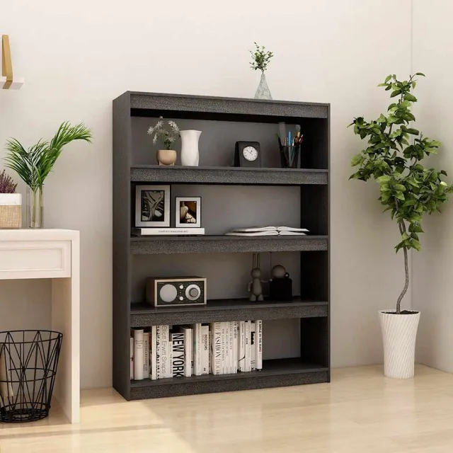 vidaXL Boekenkast/kamerscherm 100x30x135,5 cm massief grenenhout grijs, foto 2