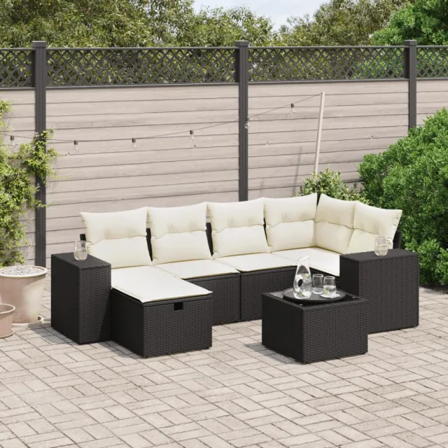 vidaXL 7-delige Loungeset met kussens poly rattan zwart, foto 2