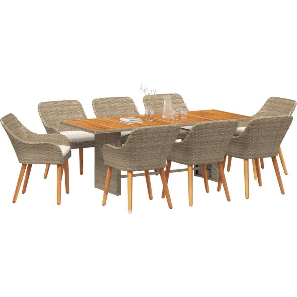 vidaXL Tuin eettafelset 9 st Beige poly rattan