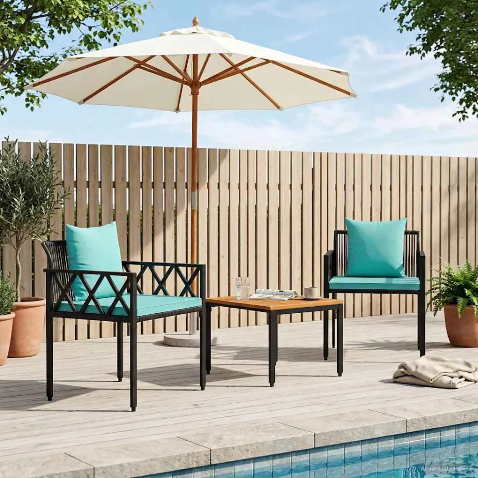 vidaXL tuinmeubelset 3 st Zwart en Turquoise poly rattan, foto 3