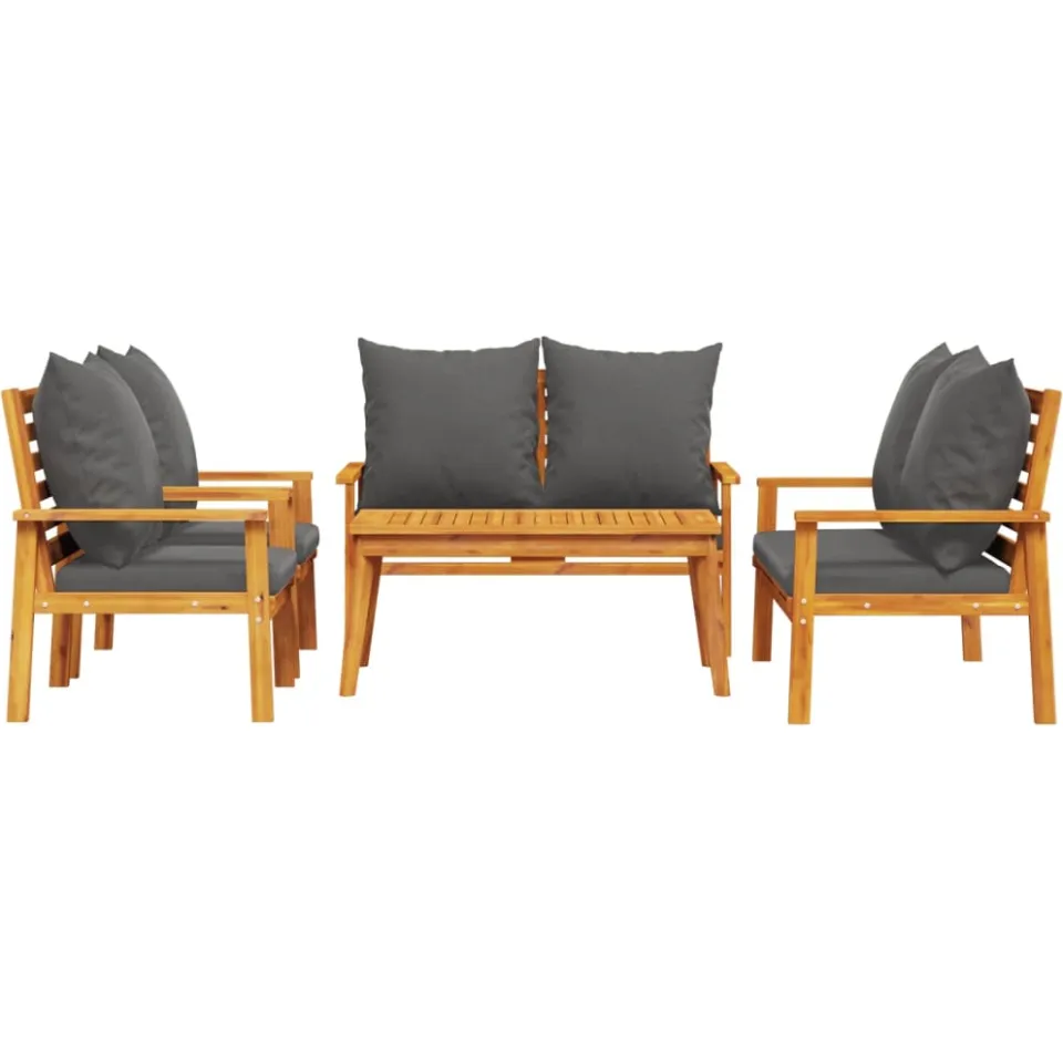 vidaXL 5-delige Loungeset met kussens massief acaciahout Bruin
