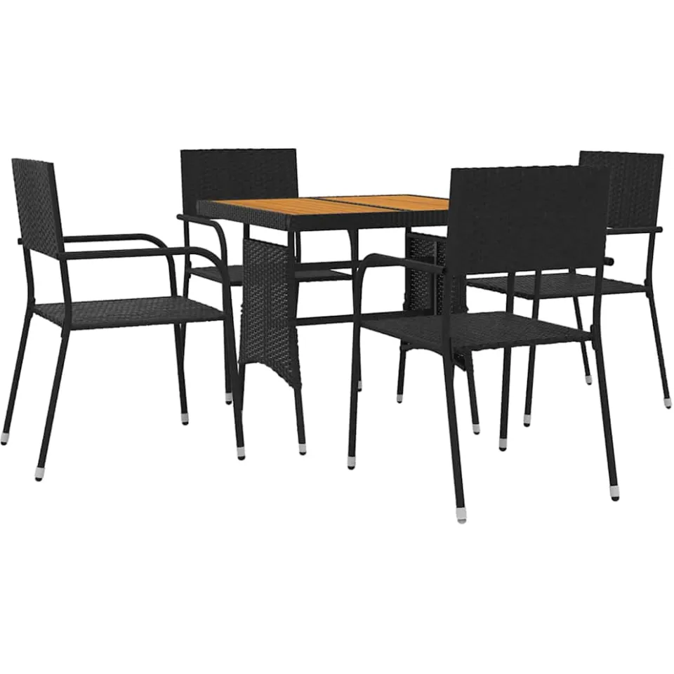 vidaXL 5-delige Tuinset poly rattan zwart
