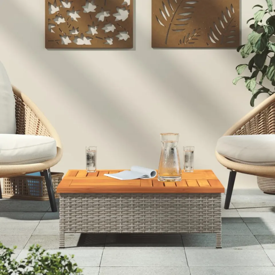 vidaXL Tuintafel 70x70x25 cm poly rattan en acaciahout grijs, foto 3