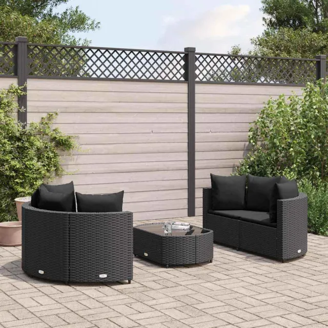 vidaXL 5-delige Loungeset met kussens poly rattan zwart, foto 2