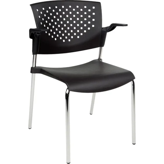 ABC Kantoormeubelen Vergaderstoel of Kantinestoel Lente Chroom Frame met armleuningen Zwart