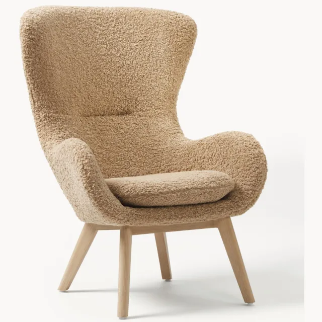 Westwing Collection Teddy fauteuil Wing met houten poten lichtbruin